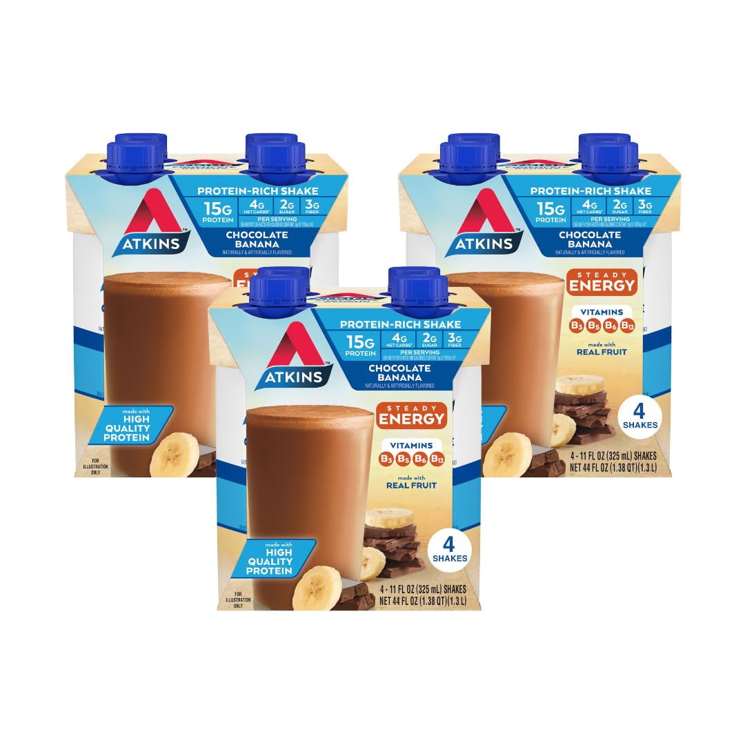 Atkins Dark Chocolate Royale Protein Shake, High Protein Shakes, Low Glycemic, Low Carb and Low Sugar Chocolate Flavored Protein Shakes, Keto Friendly, 12 Count