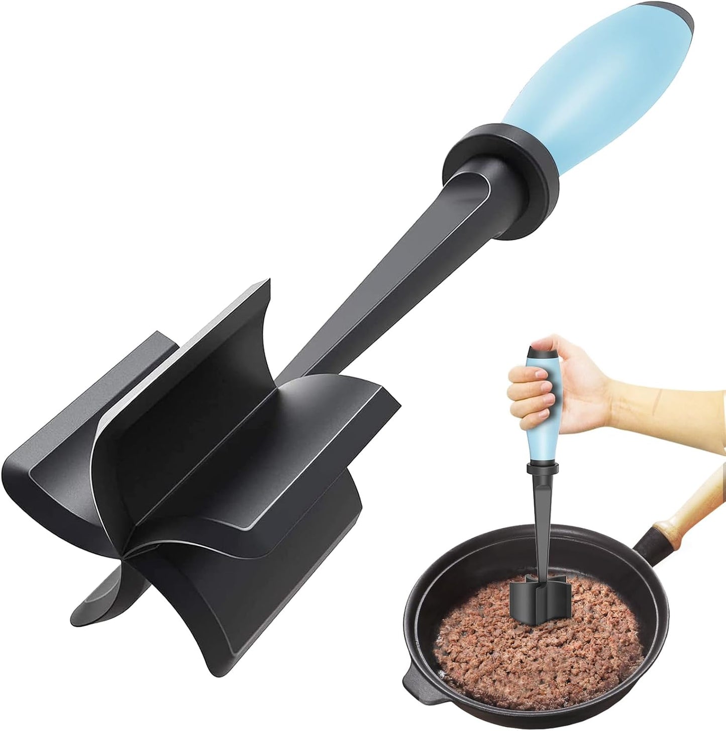 Upgrade Meat Chopper Hamburger Masher Ground Beef Smasher Utensil Mix Tool | Premium Heat Resistant Meat Masher, Nylon Potato Mashers Beef Smasher, Dishwasher Safe Non Stick Mix & Chop Tool Gift-Black