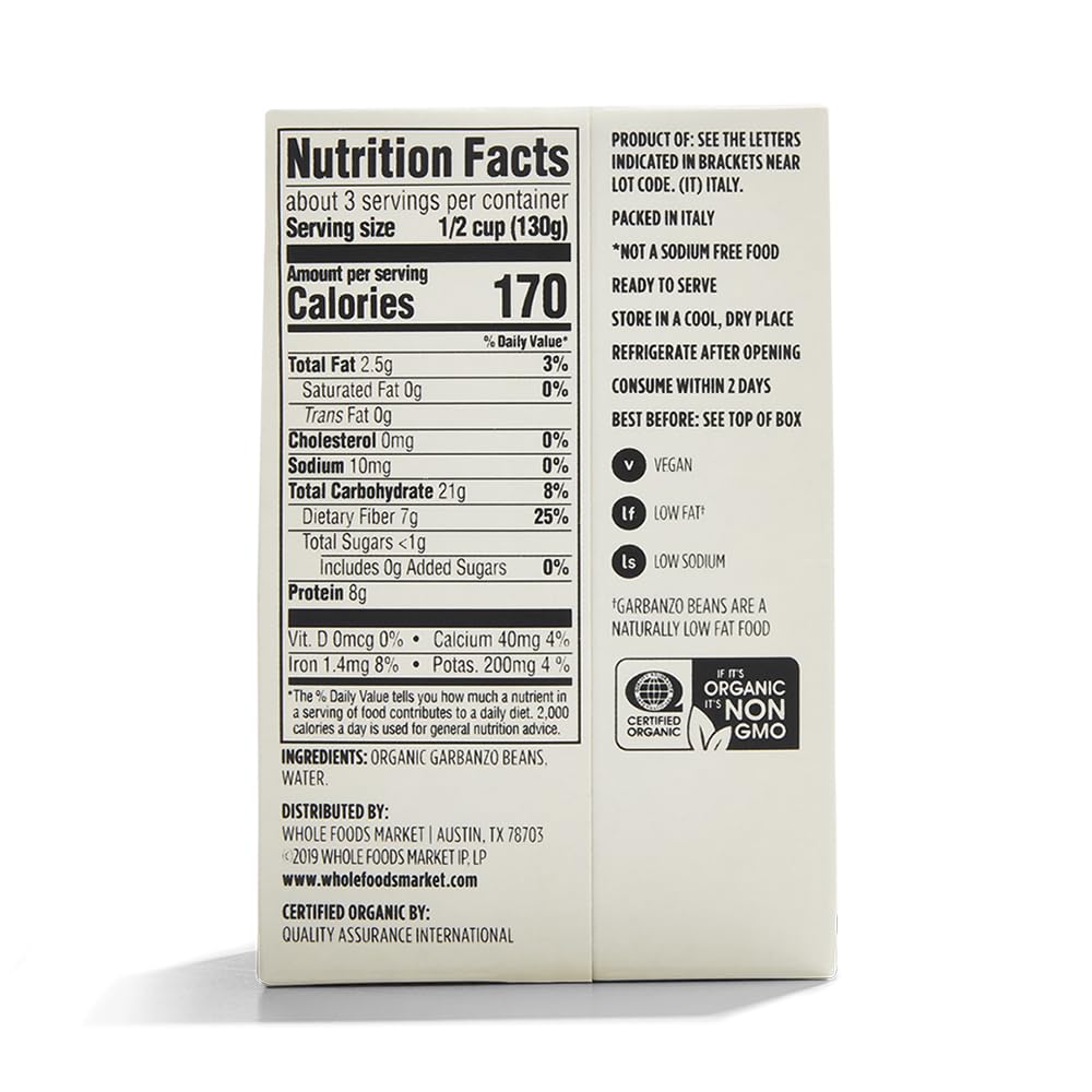 365 by Whole Foods Market Organic Unsalted Garbanzo Beans 13.4 Ounce Non-GMO Verified