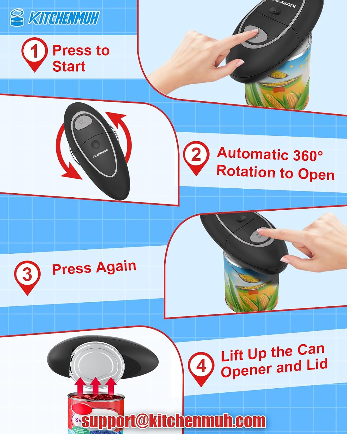 One Touch Electric Can Opener Fits All Can Sizes for Seniors with Arthritis, Battery Operated Can Opener with Smooth Edge, Food Safe Kitchen Gadgets Automatic Can Opener for Kitchen