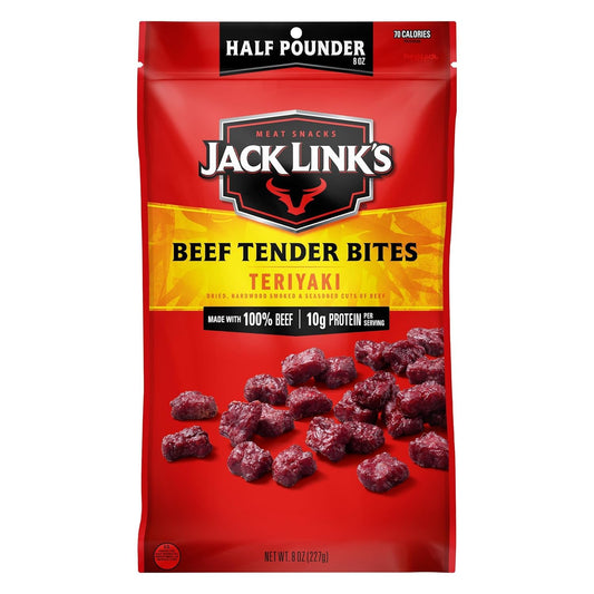 Jack Link's Teriyaki Beef Tender Bites, 8 oz Bag, Ready to Eat Protein Snacks