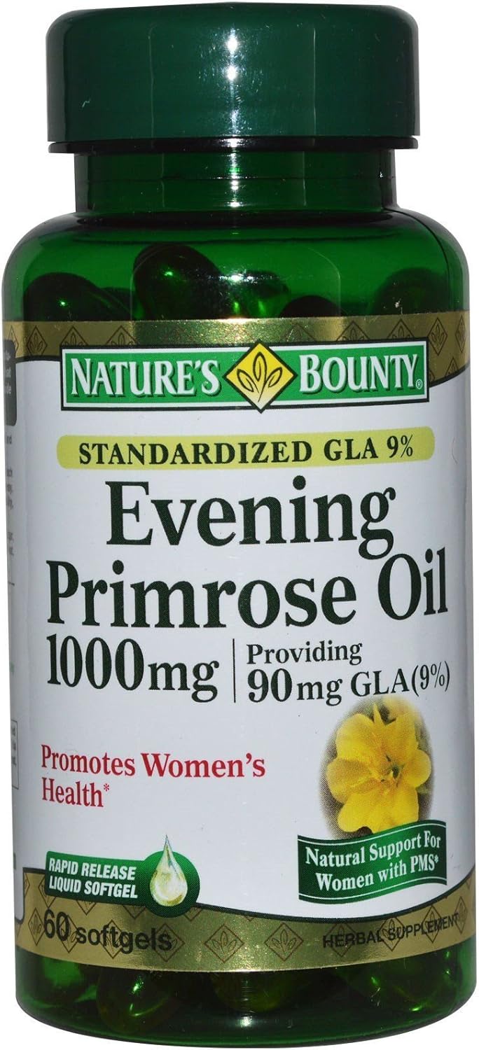 Nature's Bounty Primrose Oil 1000mg, Promotes Women's Health, Herbal Supplement, Gluten Free, 60 Rapid release Softgels