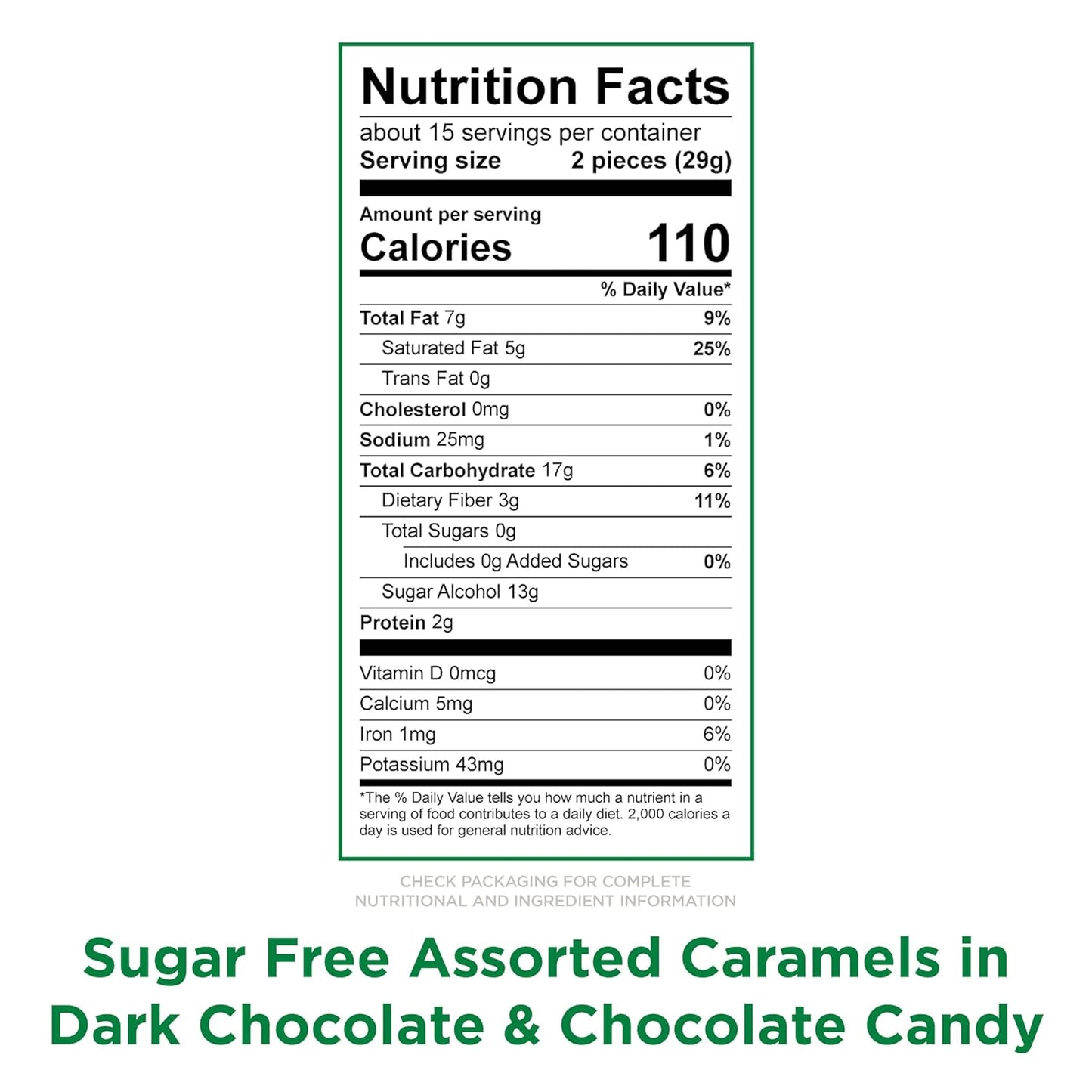 russell stover sugar free assorted caramels in chocolate, 15.3 oz. bag, made with stevia extract, no added sugar