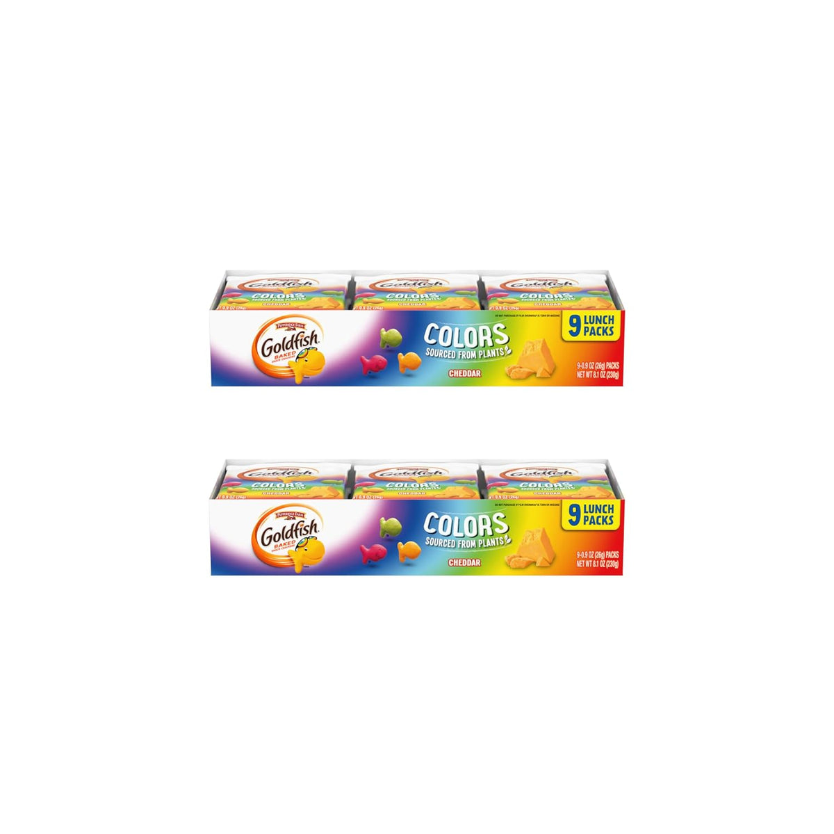 Goldfish Colors Cheddar Crackers, Snack Pack, 0.9 oz, 9 CT Multi-Pack Tray