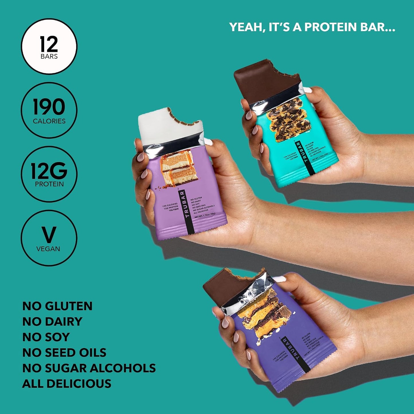 TRUBAR Vegan Protein Bar Variety Pack, Assorted Flavors, 12 CT