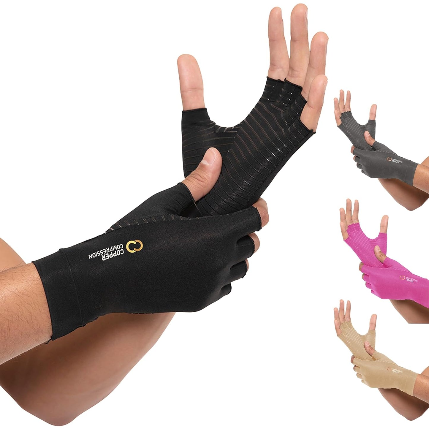 Copper Compression Arthritis Gloves for Men and Women, Fingerless Hand Support