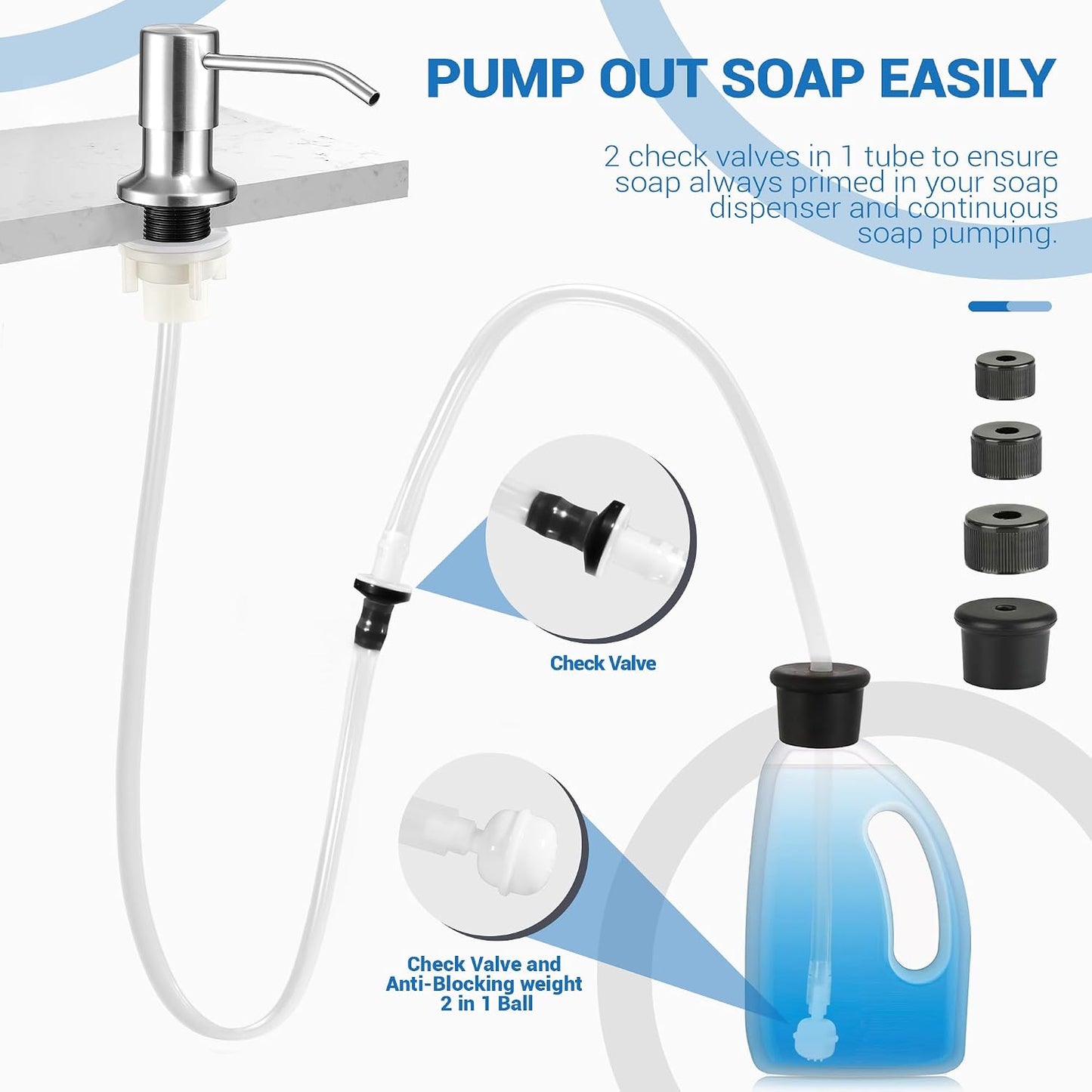 Yofidra Sink Soap Dispenser Extension Kit: Under Sink Dish Soap Dispenser with 47" Tube Hose and Check Valve for Prevent Backflow Countertop Kitchen Sink Accessories