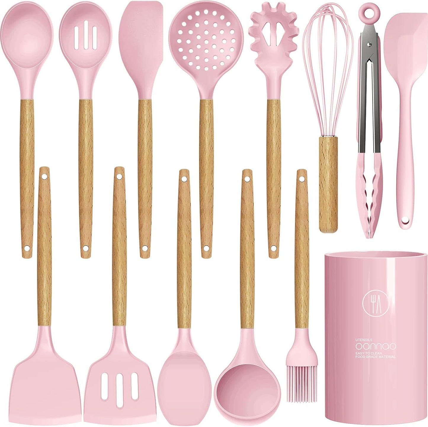 oannao Silicone Cooking Utensils Kitchen Utensil Set - 446°F Heat Resistant Silicone Kitchen Utensils Set, Spatula,Turner Tongs, Spoon, Whisk,Kitchen Gadgets for Nonstick Cookware, BPA Free (Gray)