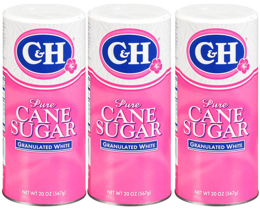 C&H Granulated Sugar Premium Pure Cane Sugar 20 oz Canister Pack of 3