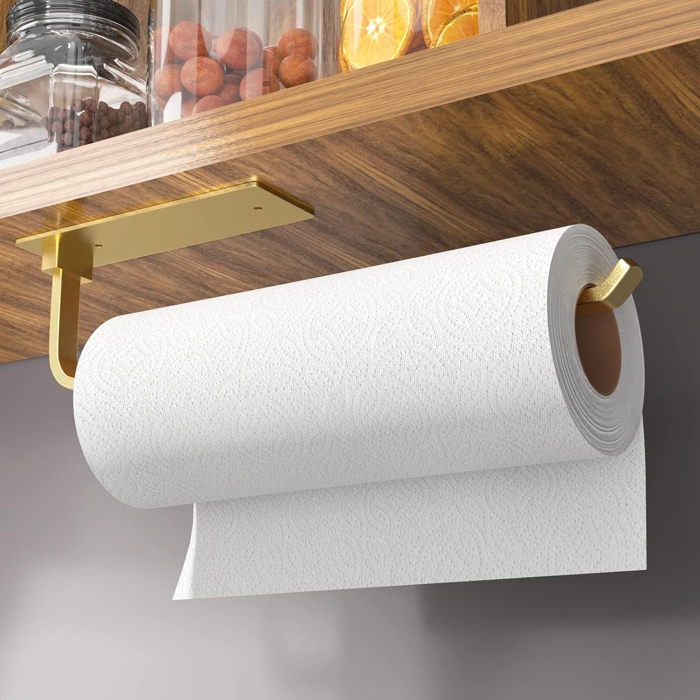 Paper Towel Holder - Self-Adhesive or Drilling, Matte Black | Under-Cabinet or Wall-Mounted | Kitchen Roll Dispenser | Upgraded Aluminum | Lighter Yet Stronger Than Stainless Steel