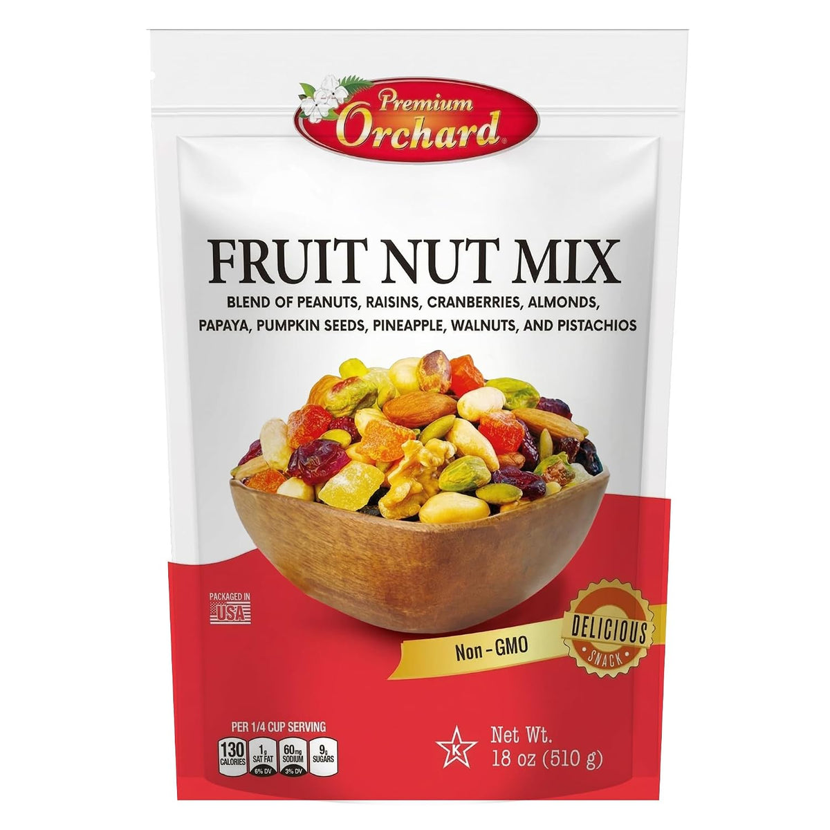 Premium Orchard Fruit Nut Mix Trail Mix, 18oz, Bulk Blend of Mixed Nuts and Dried Fruit