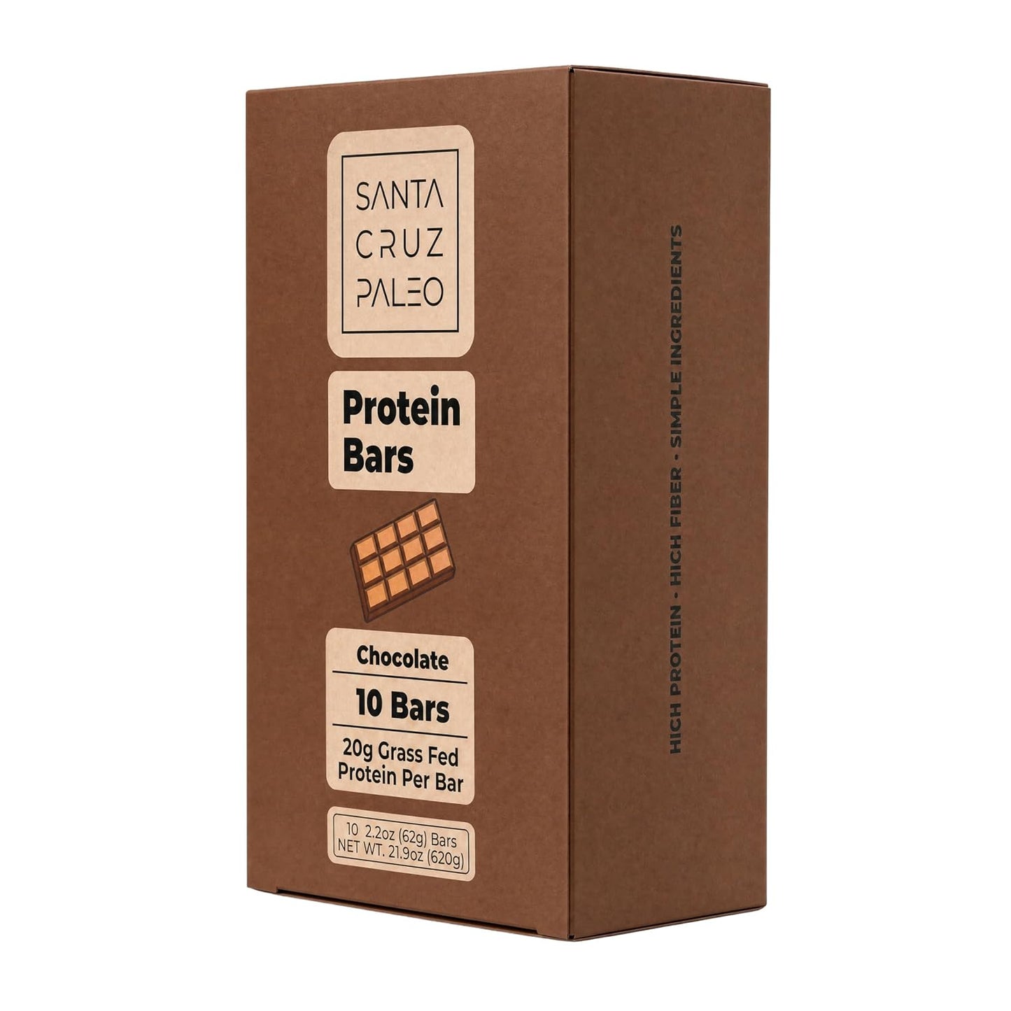 Grass-Fed Whey and Collagen Protein Bar, 20g Protein, Chocolate Flavor, Pack of 10