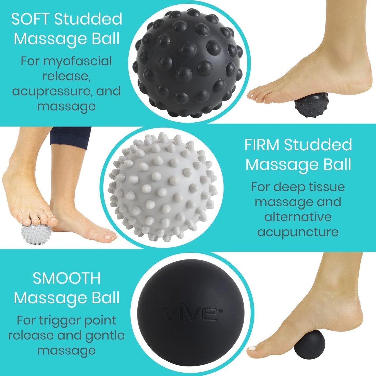 Vive Massage Ball Set for Plantar Fasciitis Relief and Hot Cold Therapy