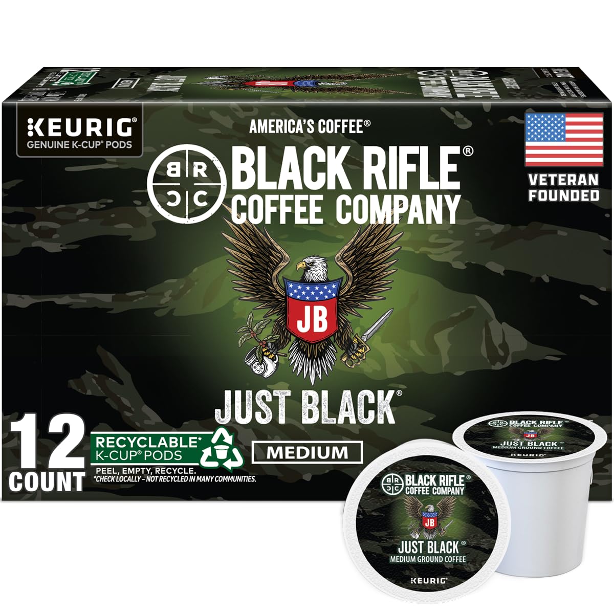 Black Rifle Coffee Company Dark Chocolate K-Cups, Rounds 12-count– Rich Dark Chocolate Favor Blended with Bold Roast in Convenient Pods