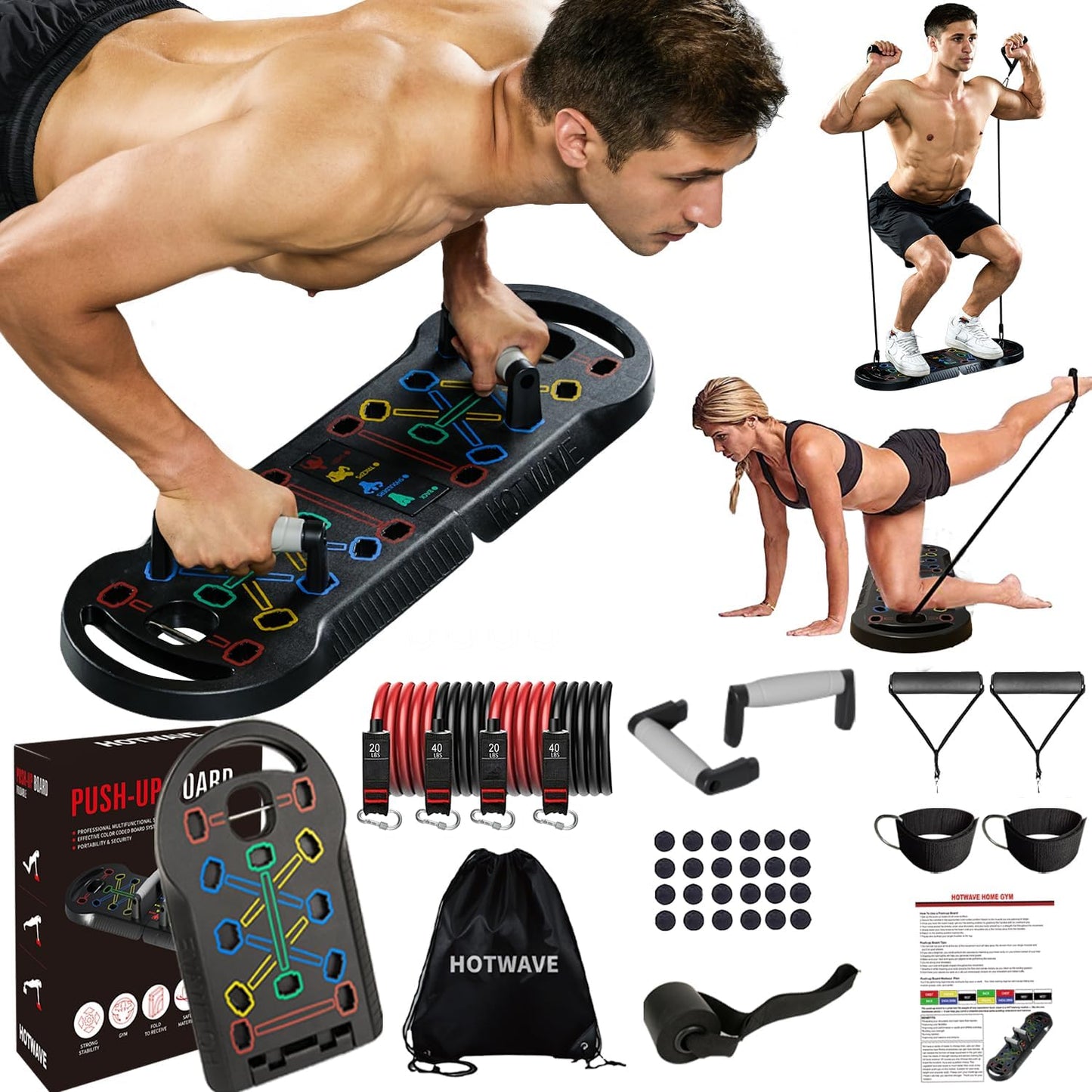HOTWAVE 20-in-1 Foldable Push Up Board for Home Gym Strength Training
