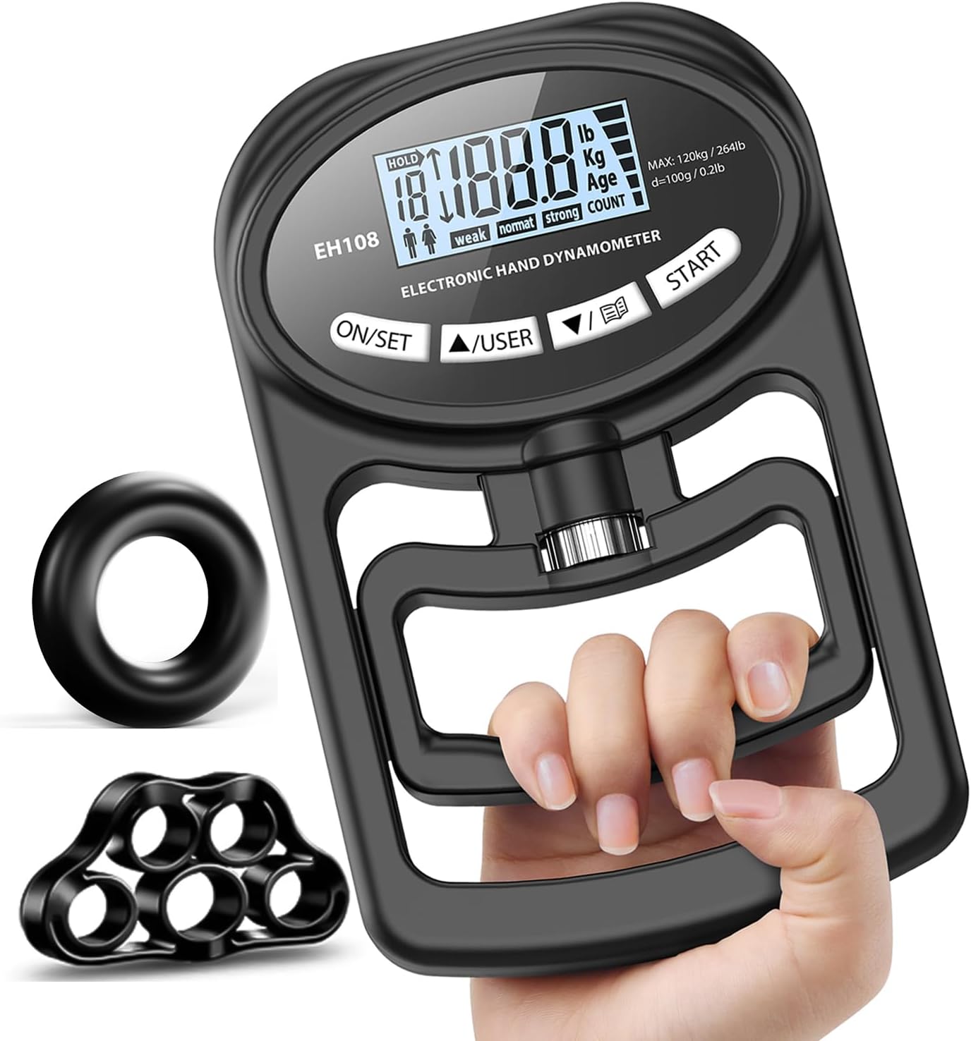 Hand Grip Strength Tester - Digital Grip Strengthener for Sports, Home, School