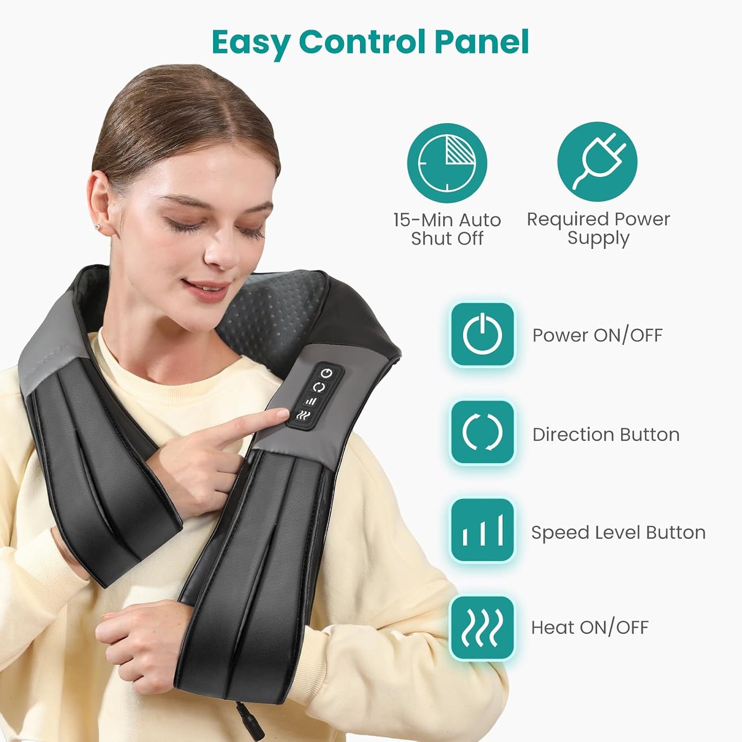 Nekteck Shiatsu Neck Massager with Heat for Pain Relief, 2026 Upgraded 3D Back Shoulder Kneading Massage Pillow, Black