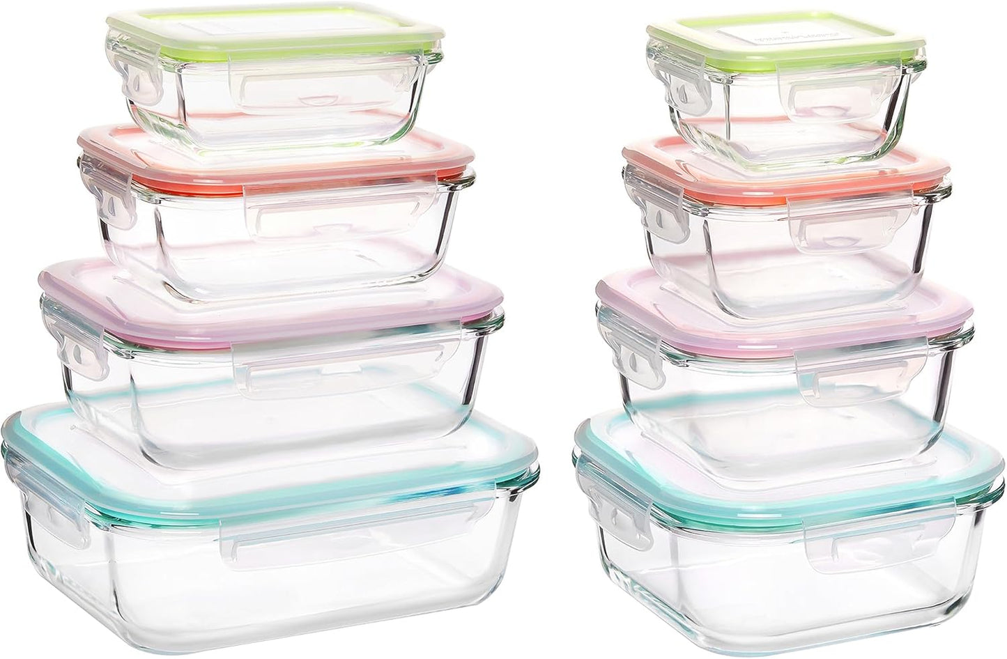 Vtopmart 8 Pack Glass Food Storage Containers with Airtight Lids | Meal Prep Lunch Containers, Leakproof, Leftover Storage, Take-out, Microwave, Oven, Freezer and Dishwasher Safe, BPA Free