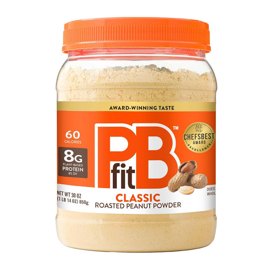PBfit 30 Ounce Classic Peanut Butter Powder, 8g protein, gluten-free, 87% less fat, low calorie, non-GMO, dairy-free, soy-free, kosher, real roasted peanuts