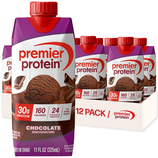 Premier Protein Shake, Chocolate, 30g Protein, No Added Sugar, 24 Vitamins & Minerals to Support Immune Health, 11 fl oz, 12 Pack