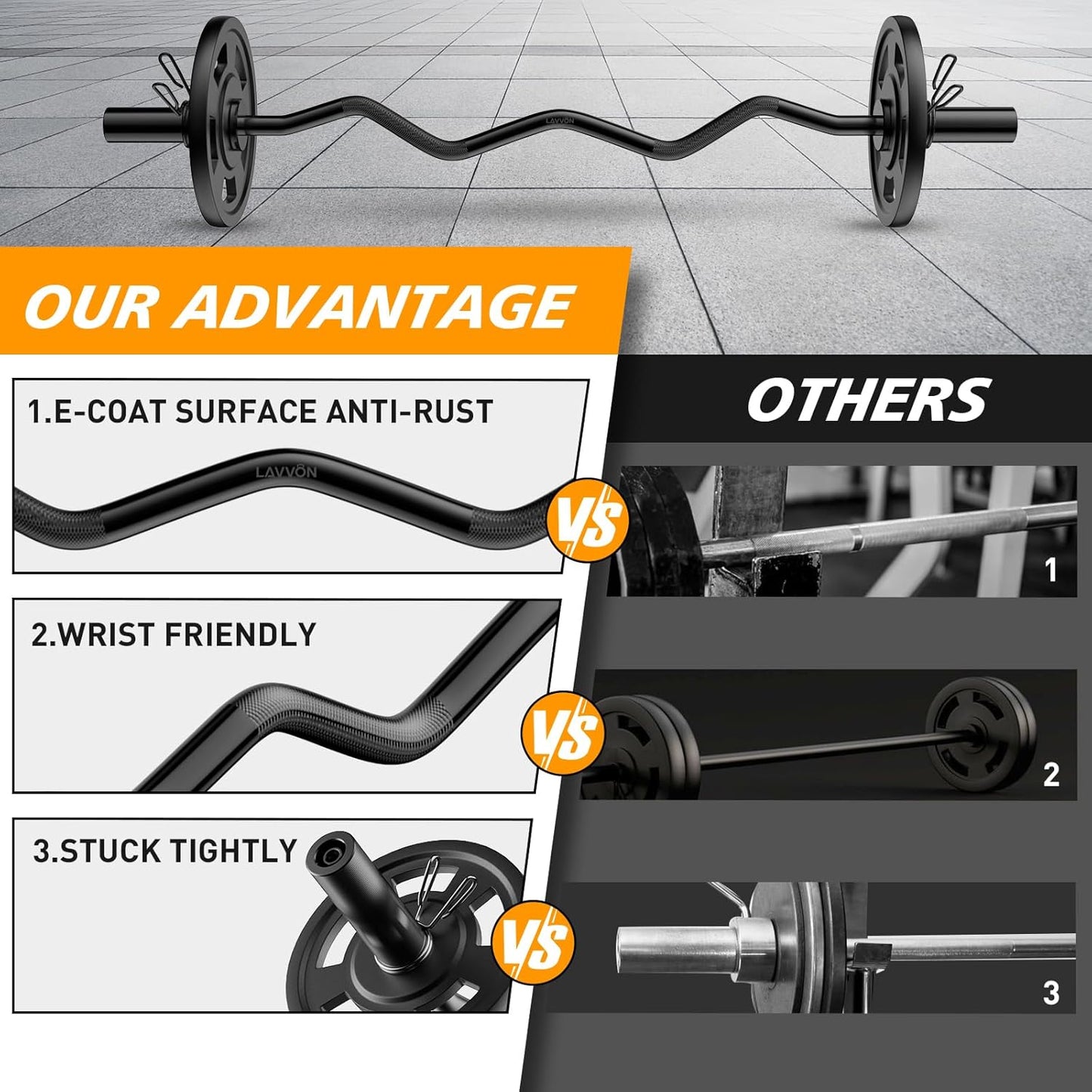 Olympic EZ Curl Barbell Bar - 47" Chrome Curling Bar for Weight Lifting, Squats, Biceps (500lb Capacity)