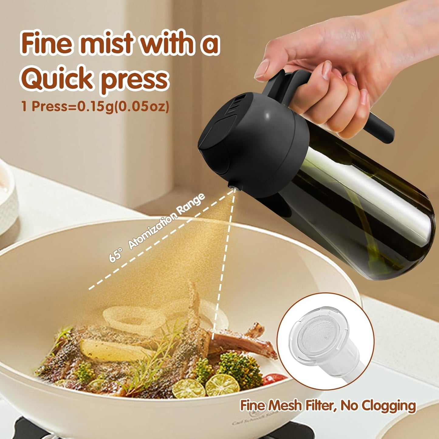 YARRAMATE 16 oz Dark Glass Olive Oil Sprayer & Dispenser, 2-in-1, Black | Light-blocking dark green glass, food-grade spray and pour bottle for cooking, air fryer, salad and BBQ