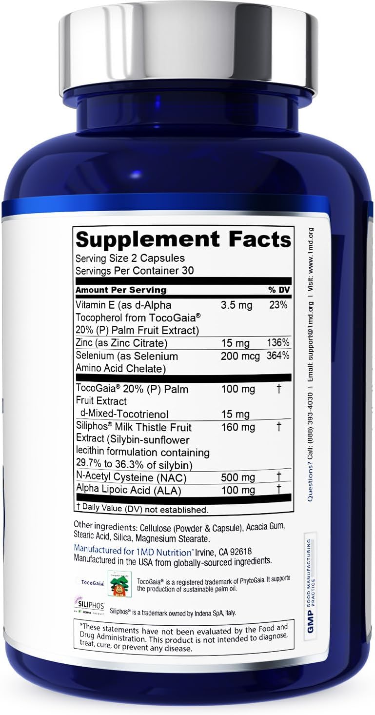 1MD Nutrition LiverMD - Liver Support Supplement | Siliphos Milk Thistle Extract & NAC - Supports Healthy Energy, Immunity & Overall Health - Liver Cleanse & Support | 60 Capsules