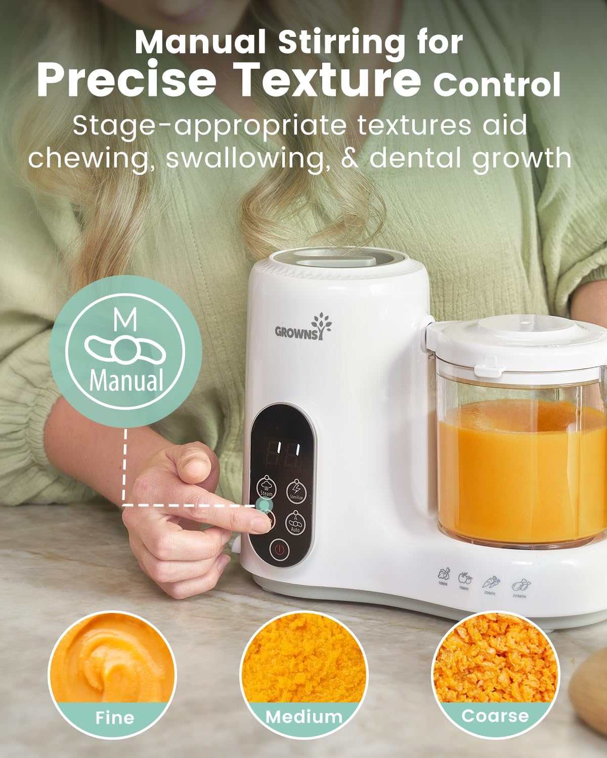 Grownsy Baby Food Maker, Steamer & Blender Baby Food Processor, White | BPA-Free Elevated Steam Basket, Healthy Homemade Baby Food Purees, Starting Solids & BLW, Baby Feeding Essentials, 6+ Months