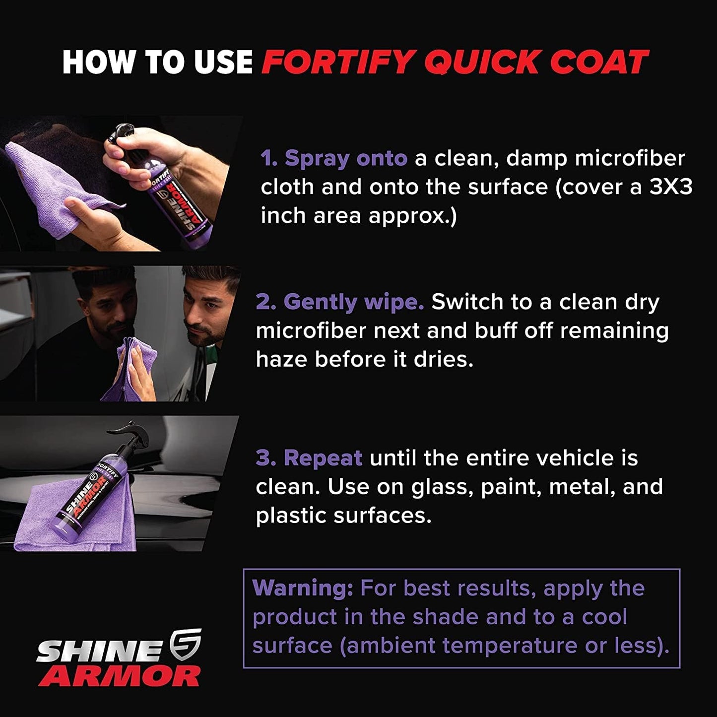 Car Wax Spray and Ceramic Coating for Cars - 3 in One Waterless Car Wash and Detailing for Maximum Shine - High Gloss Top Coat, Protective Auto Wax - 16FlOz by Shine Armor