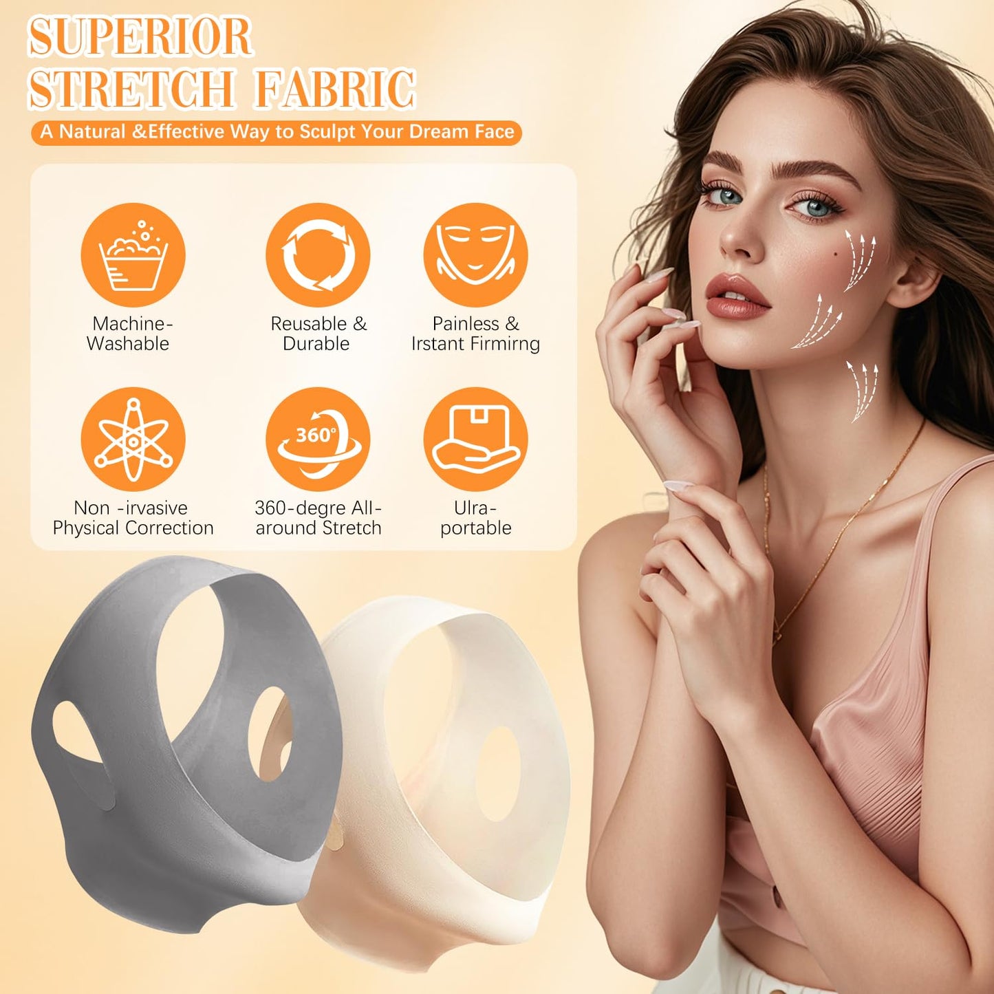Collagen Face Sculpt Wrap, Beige, Reusable and Washable for Jawline Sculpting
