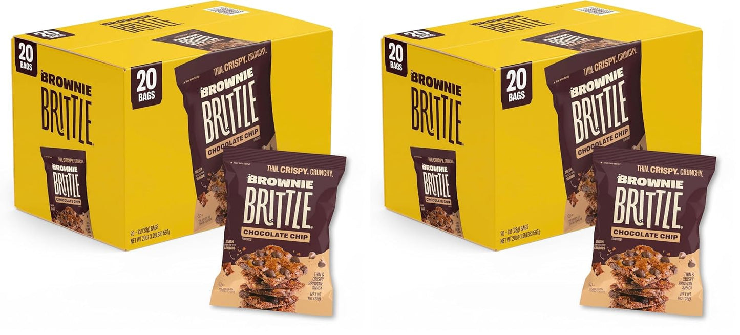 Brownie Brittle – Original Chocolate Chip Thin and Crispy Sweet Snacks (Pack of 20, 1 oz), Rich Gourmet Brownie Bites Dessert