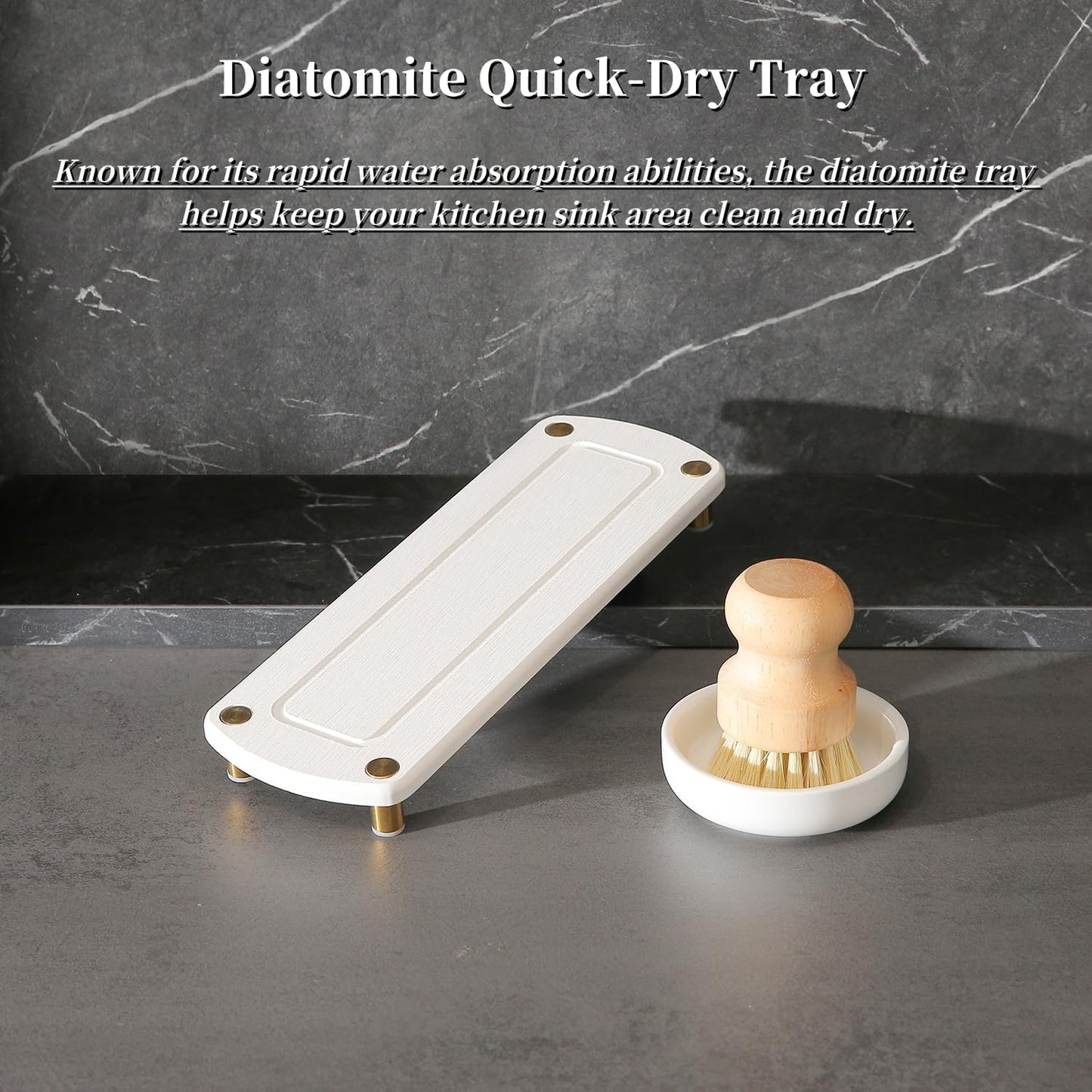 MOMEEMO Gold Soap Dispenser Set Comes with Stainless Steel Pumps | Instant Dry Tray and Dish Scrub Brush, Suitable for Kitchen Decor and Accessories