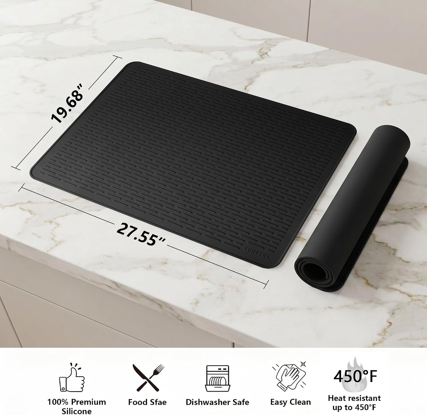 YUHFERA Stove Top Cover for Electric Stove - Silicone Stove Mat for Glass Top, Glass Cooktop Protector for Kitchen,Multi-Functional Oven Covers for Electric Stove (Black,28 x 20)