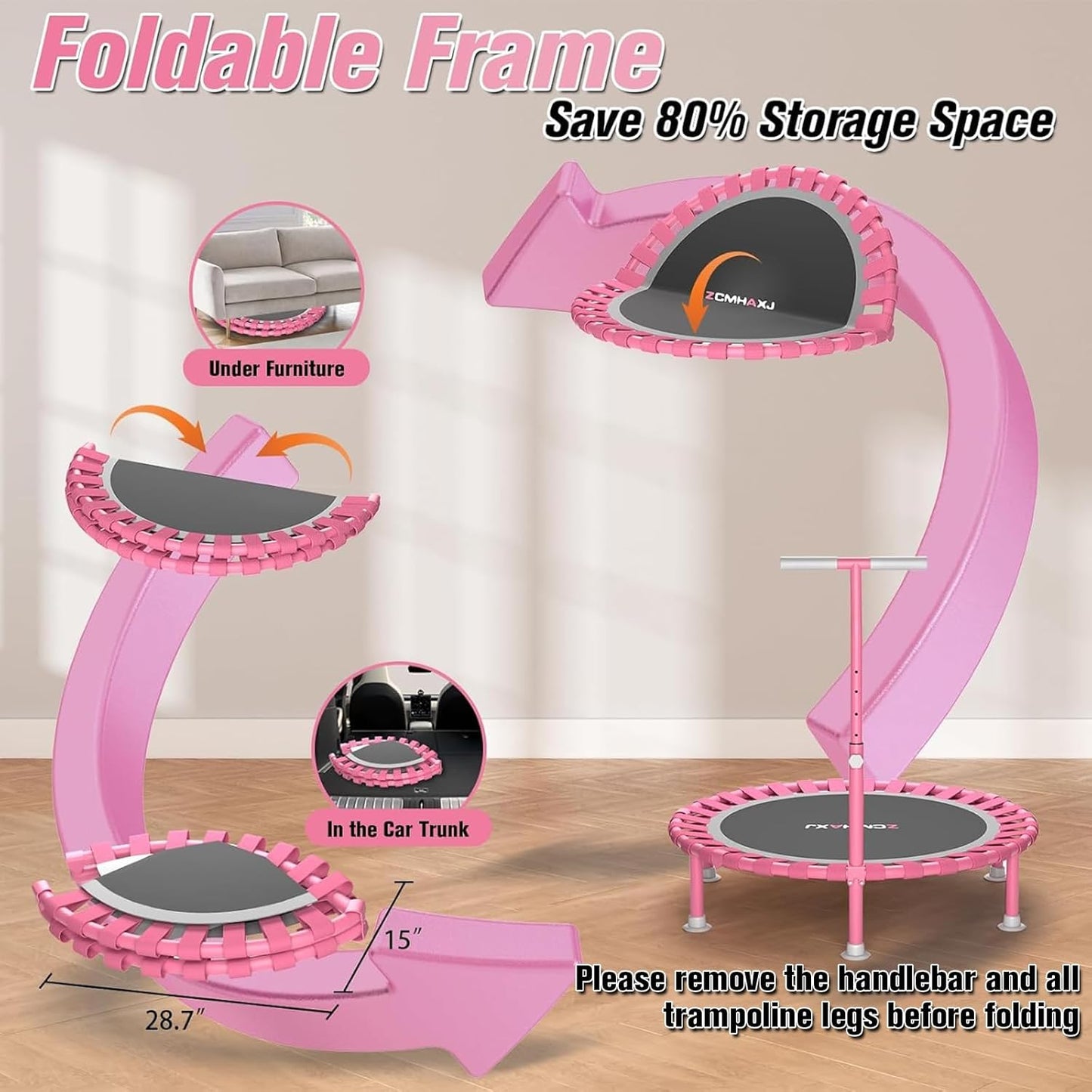 ZCMHAXJ 40" Foldable Mini Trampoline, 450lbs Capacity