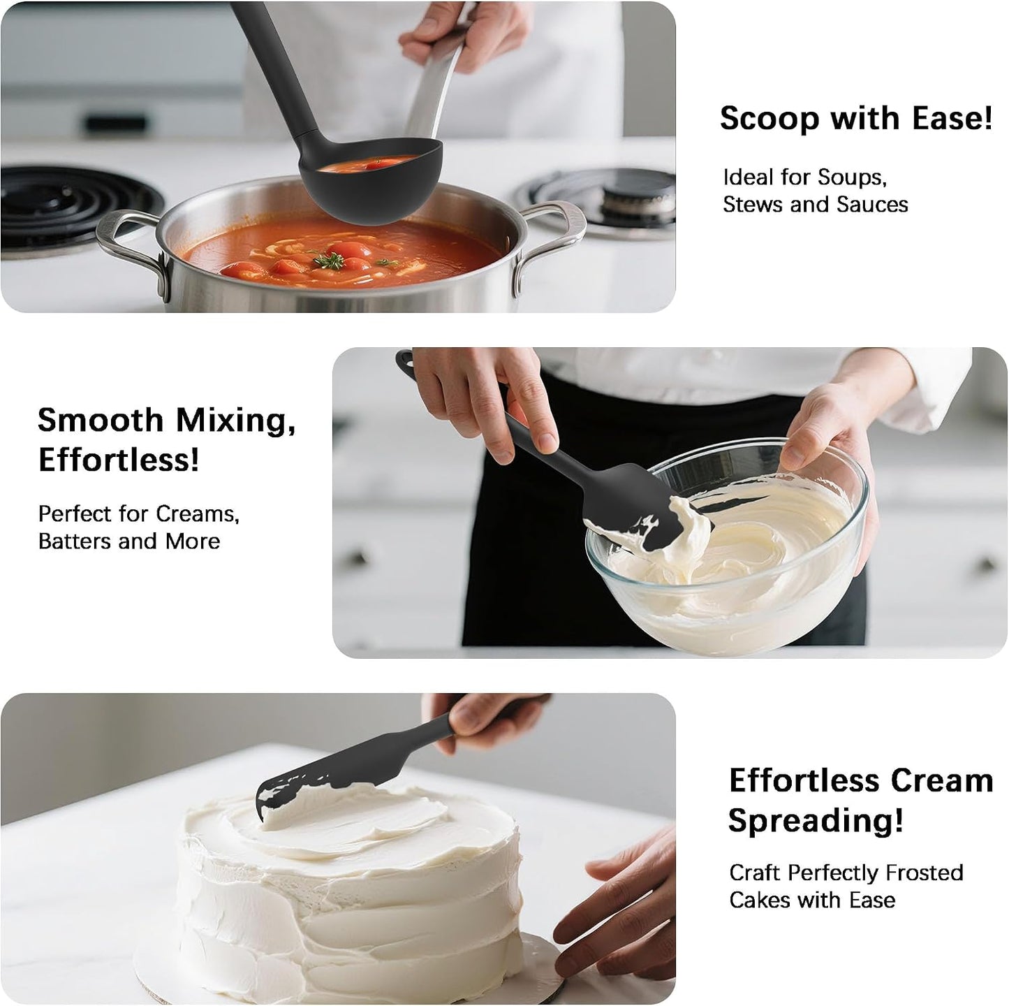 Coukre Silicone Kitchen Cooking Utensils Set, Heat Resistant, 14-Piece | Dishwasher-Safe, Food-Grade Silicone, BPA-Free, Spatulas, Spoons & Turner, Safe for Nonstick Cookware, Pure Black