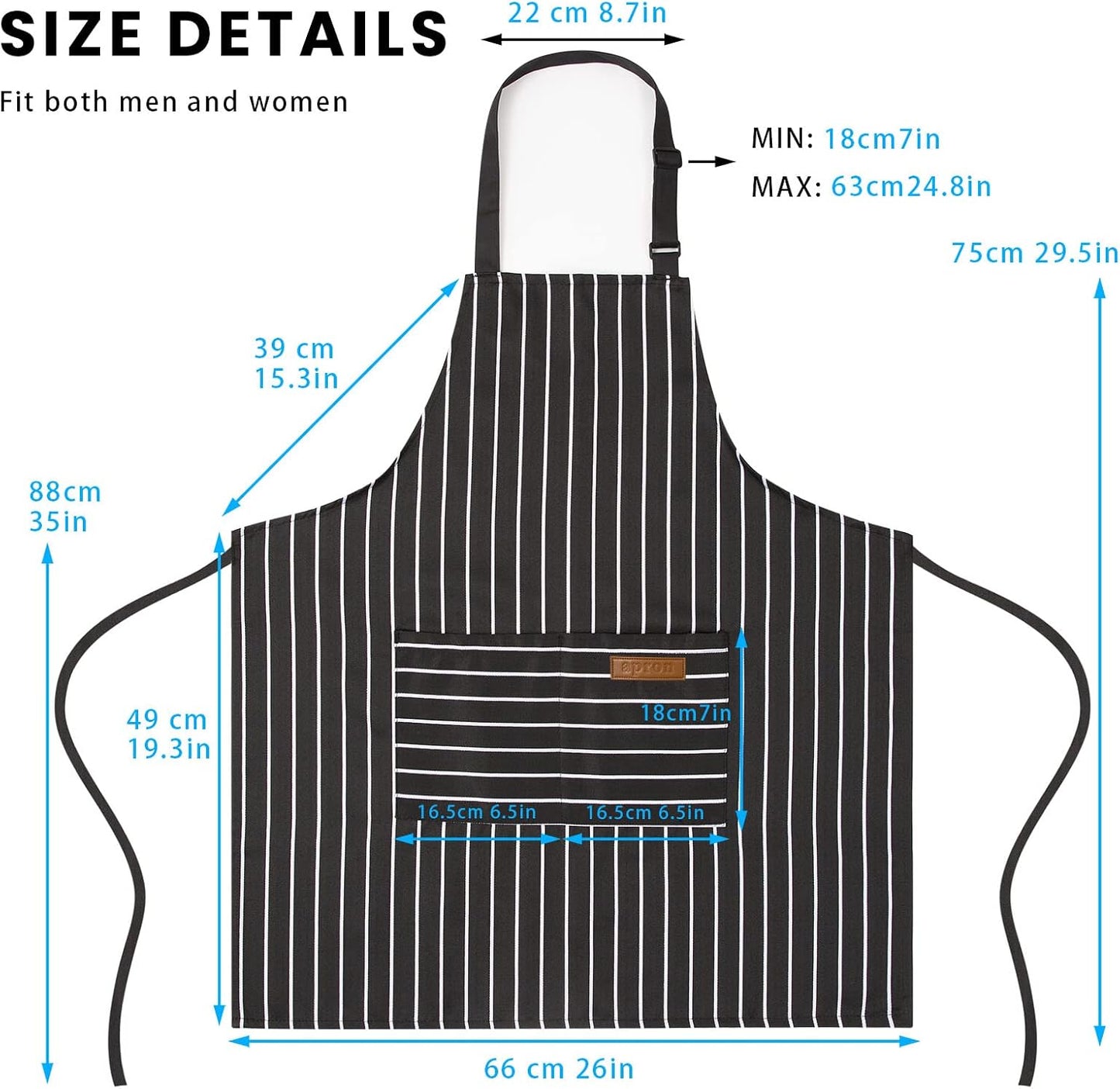 BeLuyi 2 Pack Adjustable Bib Apron with 2 Pockets Chef Cooking Kitchen Restaurant Aprons for Women Men