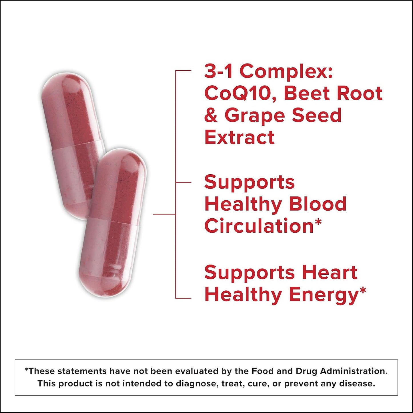 Qunol Blood Pressure Support, 3 in 1 Beets + CoQ10 + Grape Seed Extract, Beet Root Capsules that Supports Healthy Blood Circulation & Heart Healthy Energy, 60 Count (Pack of 1)