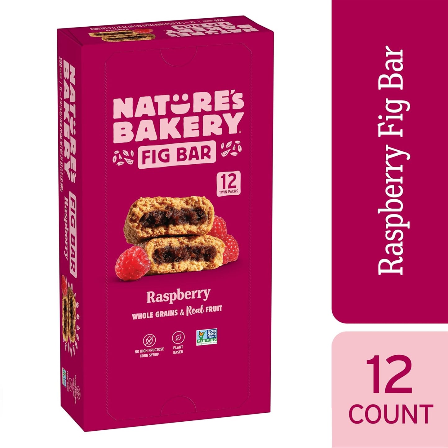 Nature's Bakery Whole Wheat Fig Bars, Raspberry, Real Fruit, Vegan, Non-GMO, Snack bar, 12 twin packs
