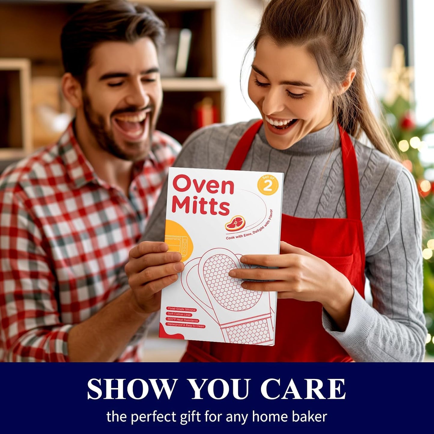 Kitsure Silicone Oven Mitts, Kitchen Gadgets, Apartment Essentials | 2 Pack Oven Gloves with Soft Lining, Non-Slip and Heat Resistant, Great Gift for Cooking, Baking
