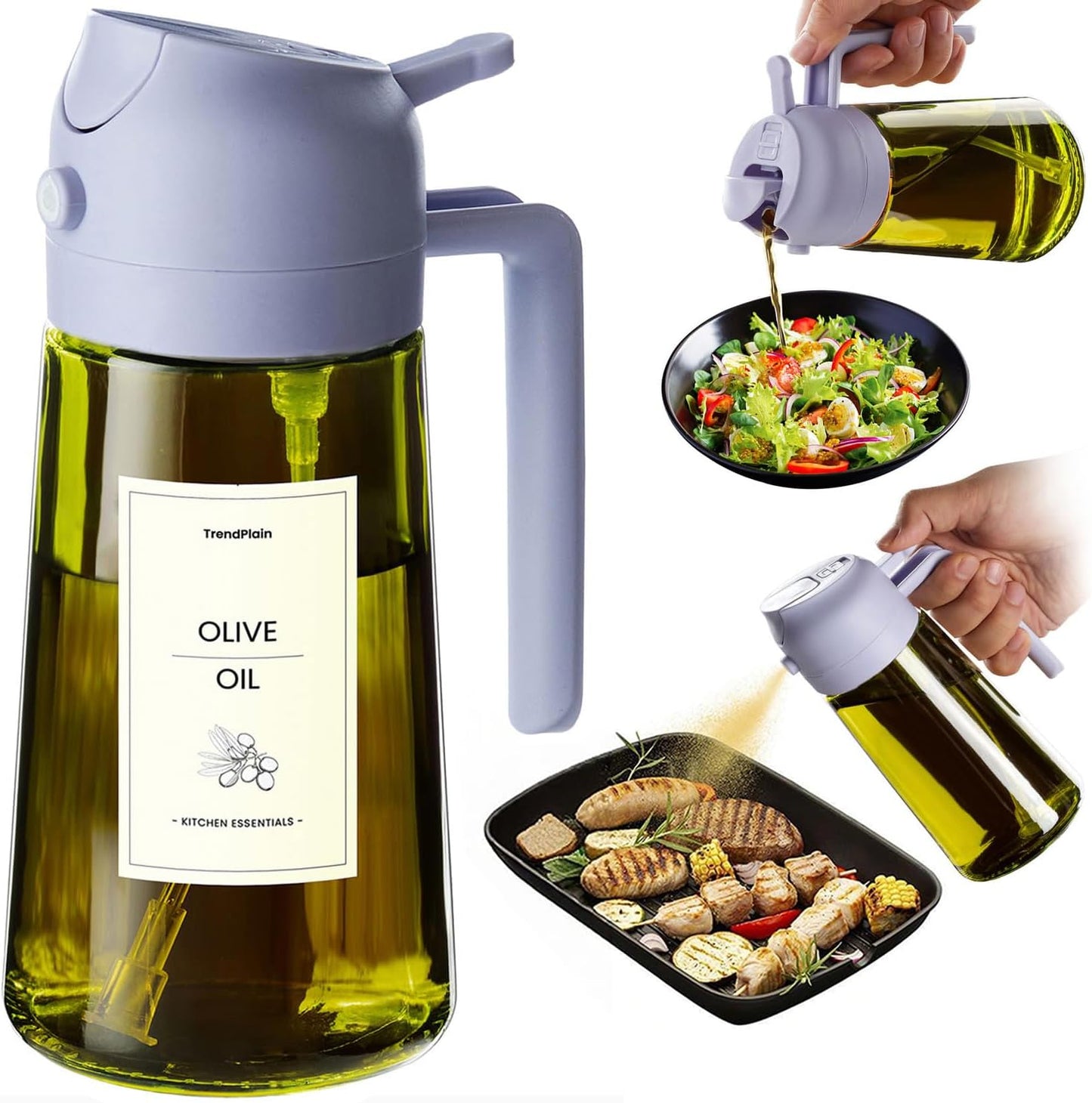 TrendPlain - Original 16oz/470ml Olive Oil Dispenser Bottle for Kitchen Gadgets and Air Fryer Accessories - Olive Oil Sprayer for Cooking w/Stickers - Black