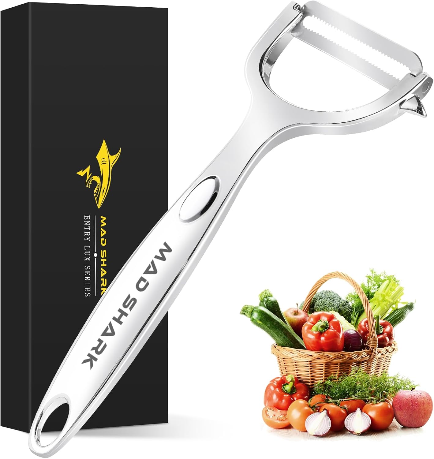 MAD SHARK Vegetable Peeler,Ultra Sharp Y Serrated Blade Peelers for Kitchen | Y Shaped Peeler Rust-proof Stainless Steel,Non-slip Ergonomic Grip,Easy Clean for carrots, potatoes, apples, fruits & veggies