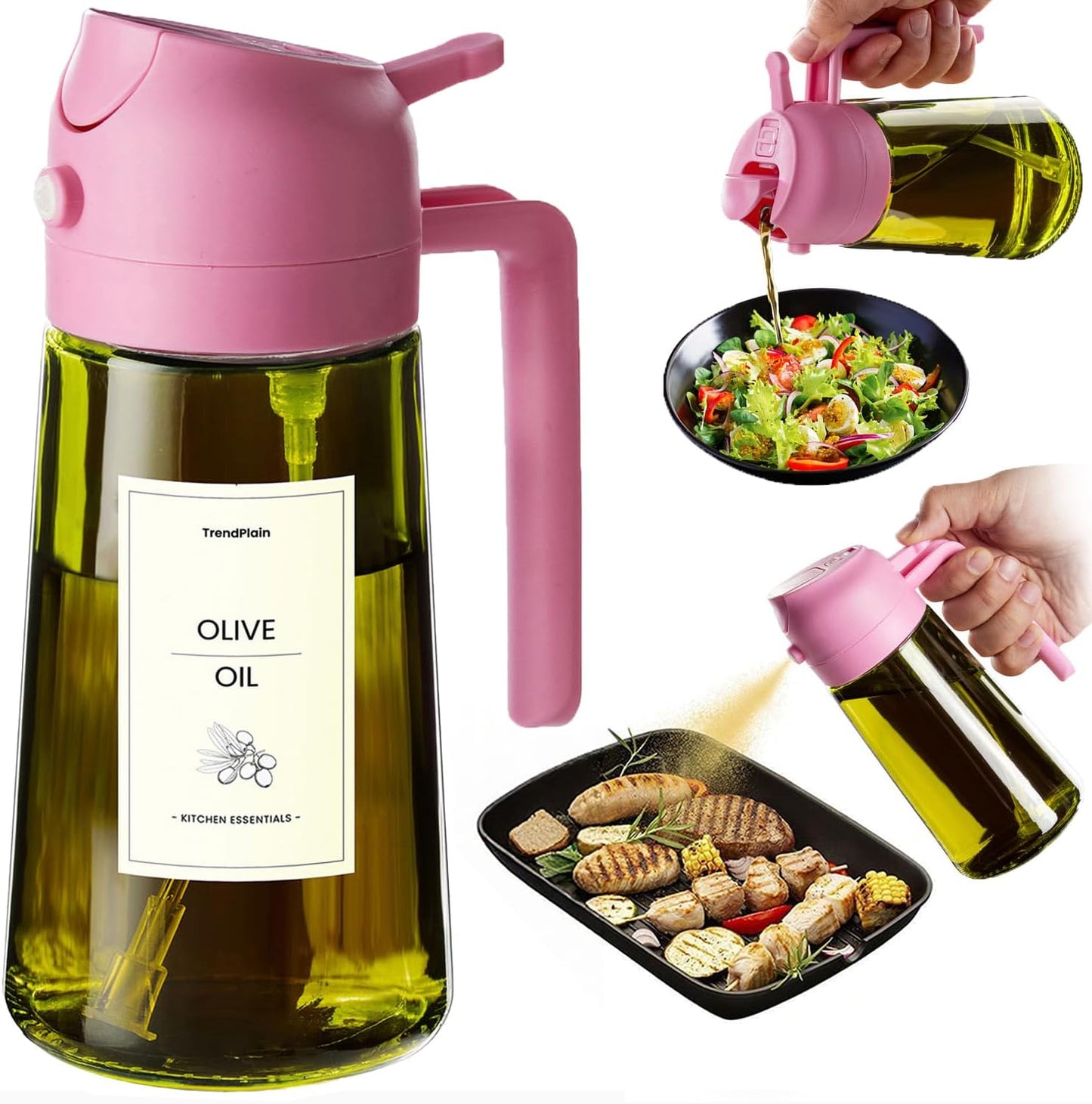 TrendPlain - Original 16oz/470ml Olive Oil Dispenser Bottle for Kitchen Gadgets and Air Fryer Accessories - Olive Oil Sprayer for Cooking w/Stickers - Black