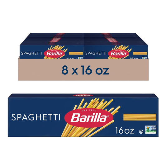 Barilla Spaghetti Pasta, Non-GMO, Durum Wheat Semolina, Kosher Certified, 16 oz. Box (Pack of 8)