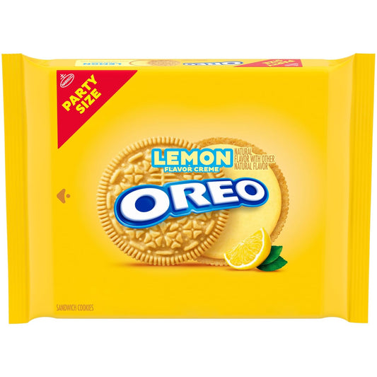 OREO Lemon Creme Sandwich Cookies, Party Size, 8.95 oz packaging