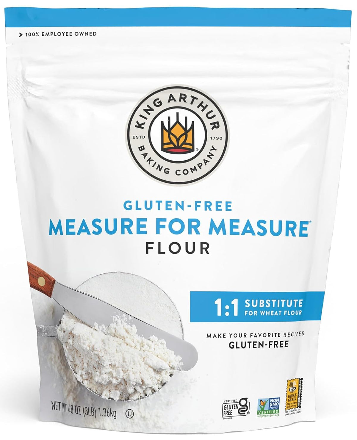 King Arthur Measure for Measure Gluten-Free Flour, 3 lbs, All-Purpose, Non-GMO, Kosher Certified for Baking Cookies, Cakes, Muffins