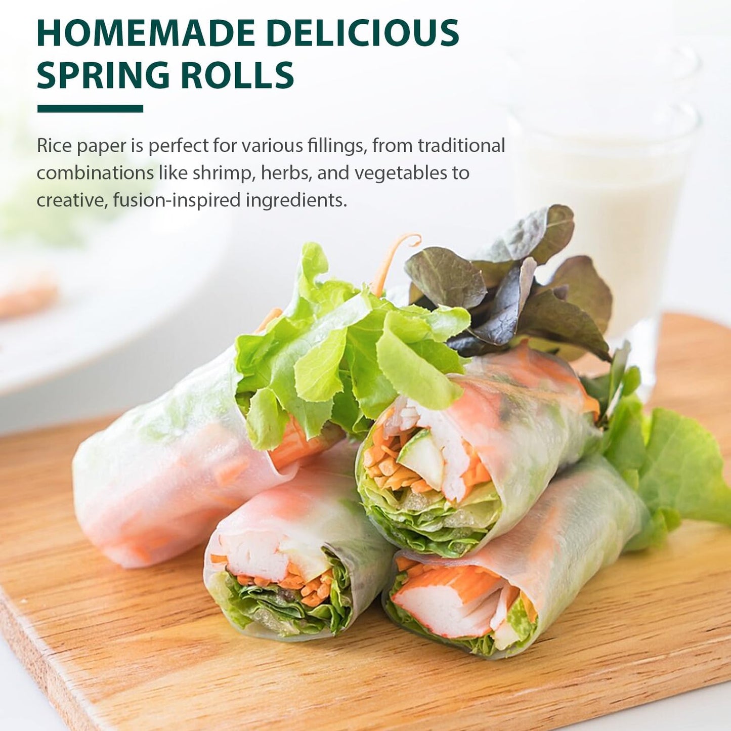White Rice Paper Wrappers, 34 Sheets, Non-GMO, Gluten-Free, Low Carb, Vietnamese Rice Wraps