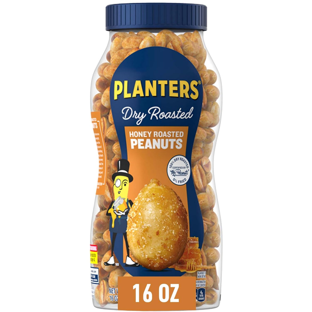 planters honey roasted peanuts 16oz jar dry roasted party snack plant-based protein kosher
