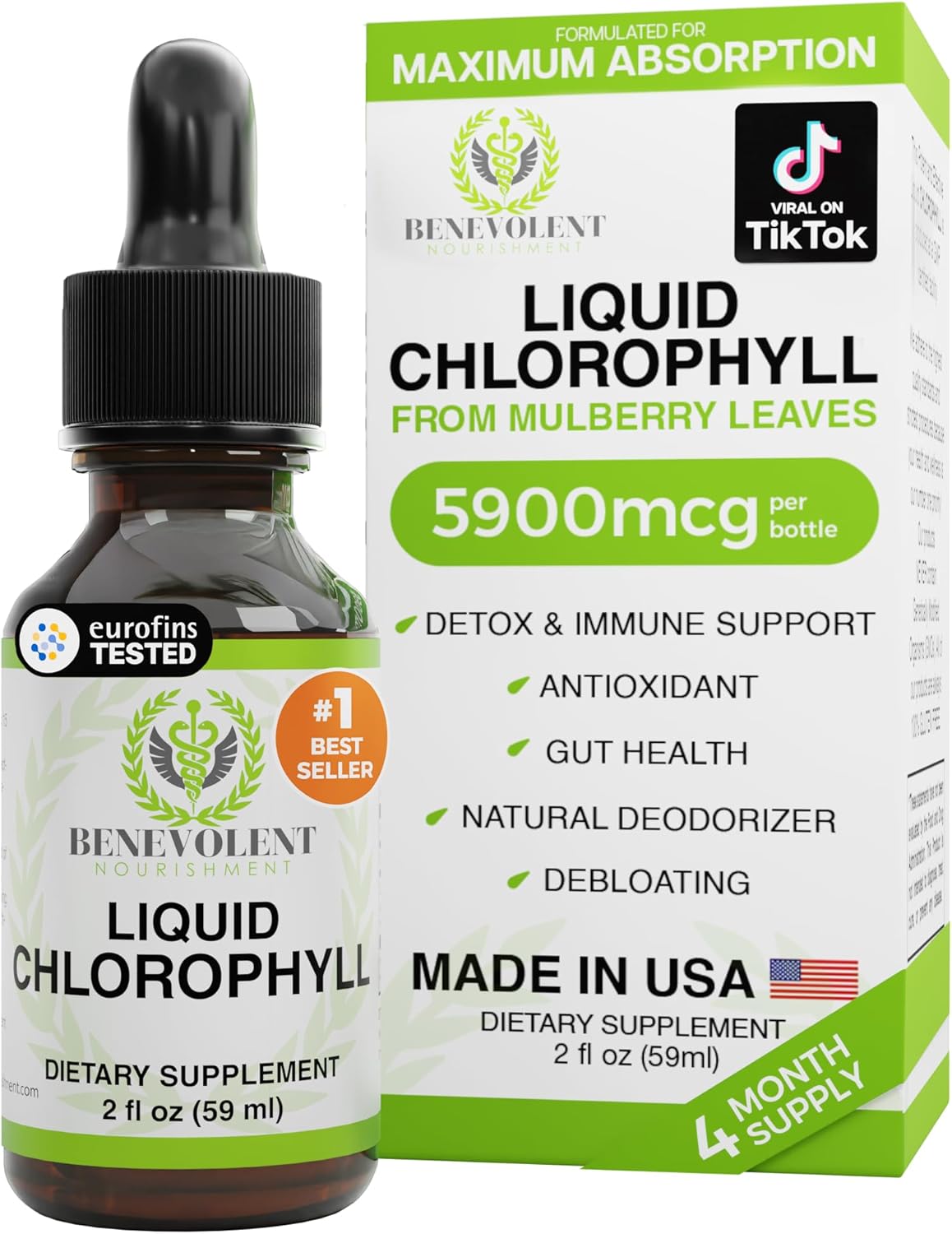 Benevolent Nourishment Chlorophyll Supplement, Detox & Immune Support, Internal Deodorizer, Liquid Drops