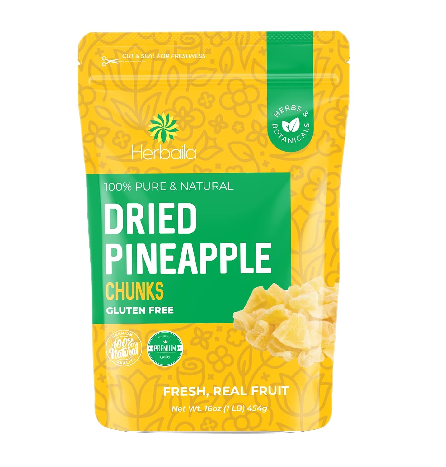 Dried Pineapple Chunks, 1 Pound, All Natural, Non-GMO, Lightly Sweetened
