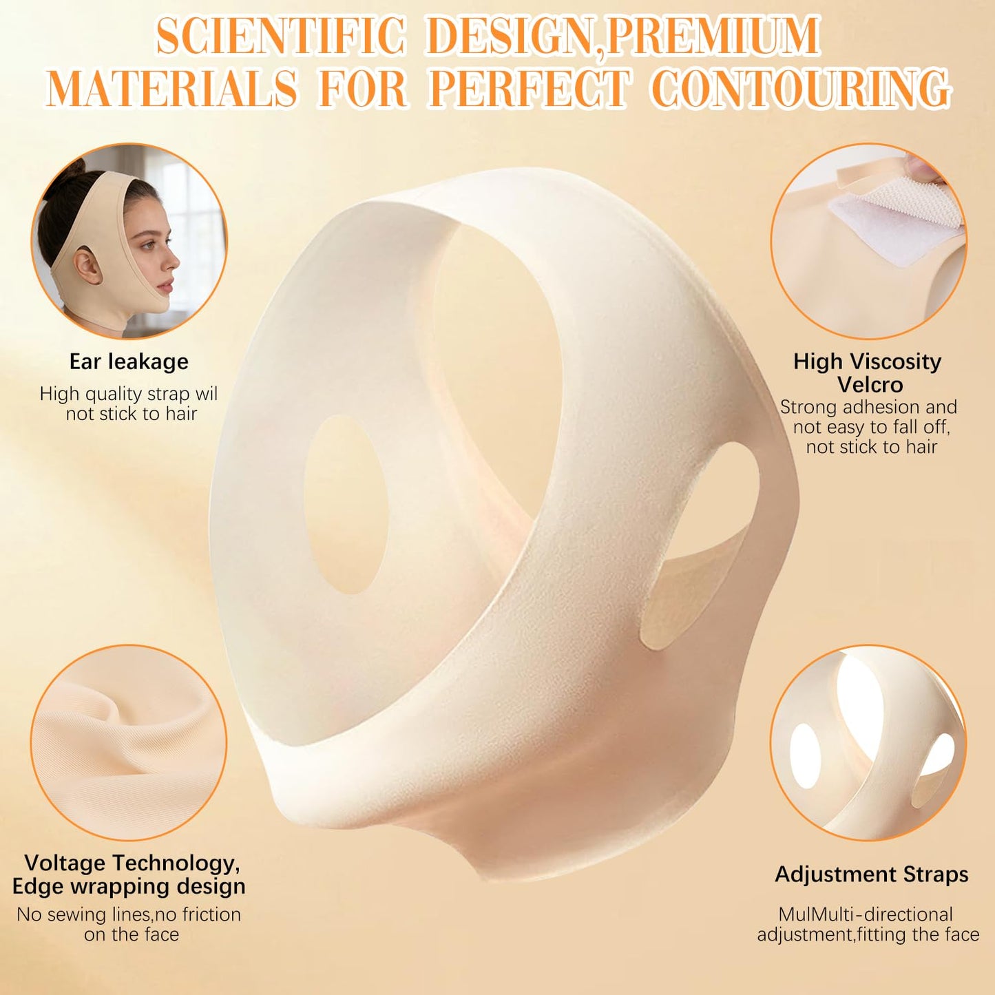Collagen Face Sculpt Wrap, Beige, Reusable and Washable for Jawline Sculpting